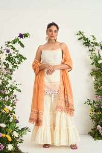 Cream Silk Chanderi Sharara Set