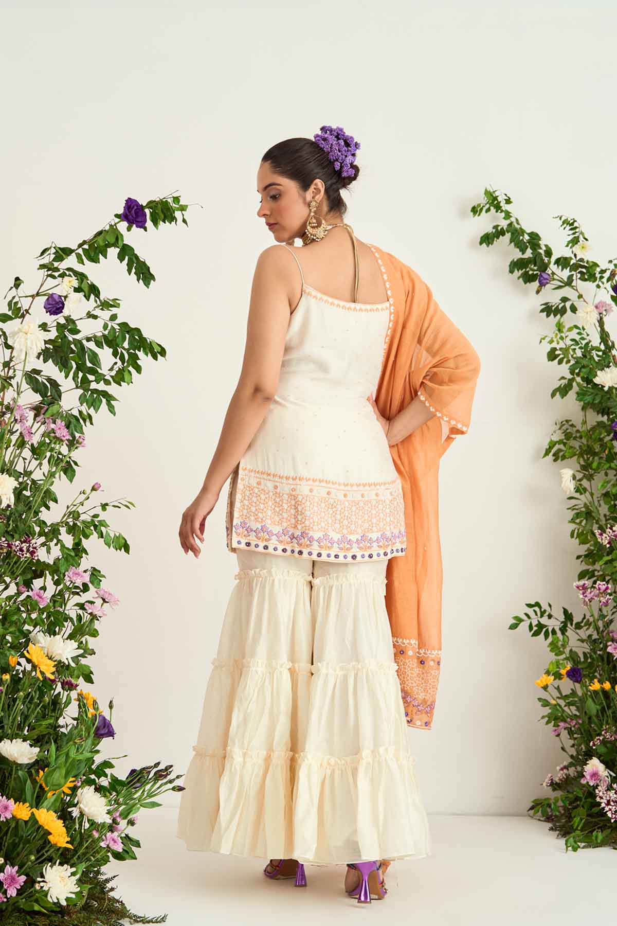 Cream Silk Chanderi Sharara Set