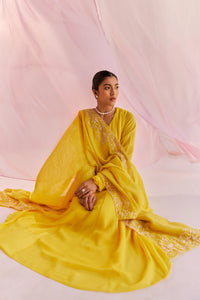 Yellow Anarkali Set in Silk Chanderi