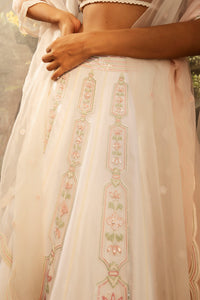 White Silk Chanderi Embroidered Lehenga Set